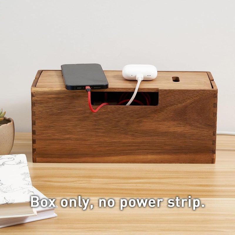 LiTY Acacia Wood Cable Management Box, Wooden Cord Hider & Organizer for Power Strip, Electrical Hiding, TV Wires, Desk & Floor Cables - Office Under Desk Cable Storage Box for Wire Storage Organization - Image 5